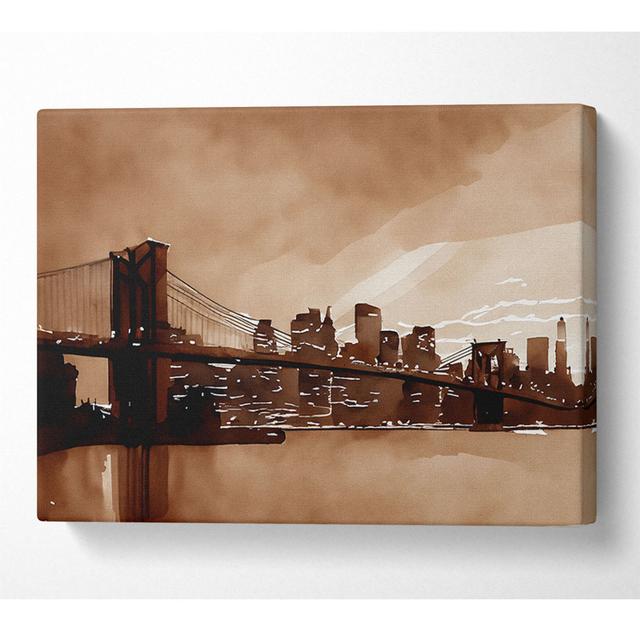 New York City Brooklyn Bridge Brown Cast - Wrapped Canvas Art Prints ClassicLiving Size: 35.6cm H x 50.8cm W x 10cm D on Productcaster.