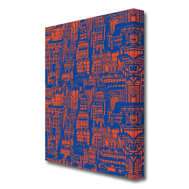 Retro Building Blokes New York - Wrapped Canvas Graphic Art Print East Urban Home Size: 81.3 cm H x 50.8 cm W on Productcaster.