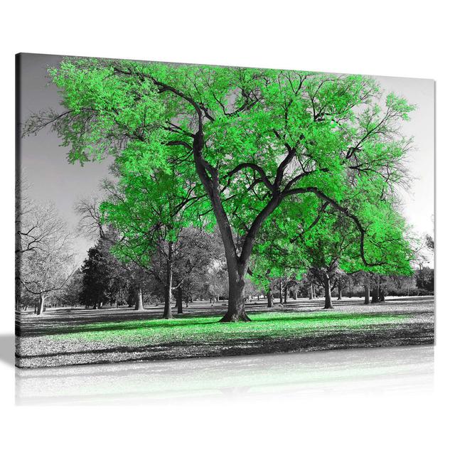 Large Tree Leaves Black White Nature Canvas Wall Art Picture Print Home Decor Panther Print Size: 51cm H x 76cm W, Colour: Green on Productcaster.