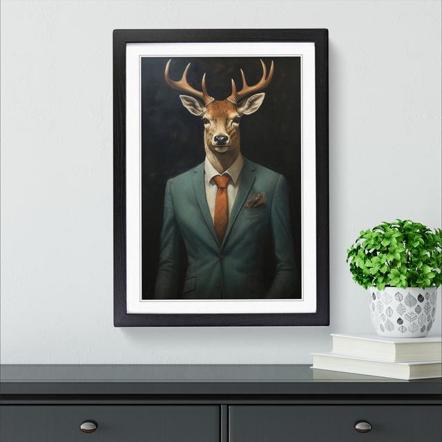 Deer in a Suit Painting No.2 Happy Larry Size: 34cm H x 25cm W x 2cm D, Frame Colour: Black on Productcaster.