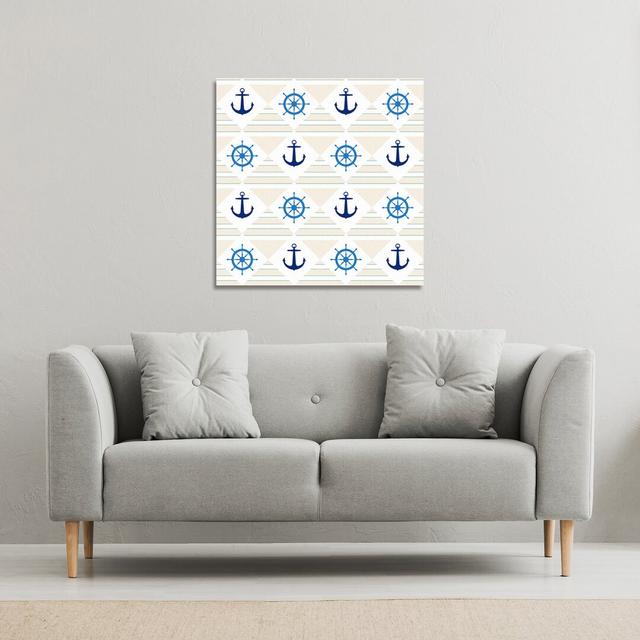 Nautical Elements On Striped Background Canvas Print Andrew Lee on Productcaster.