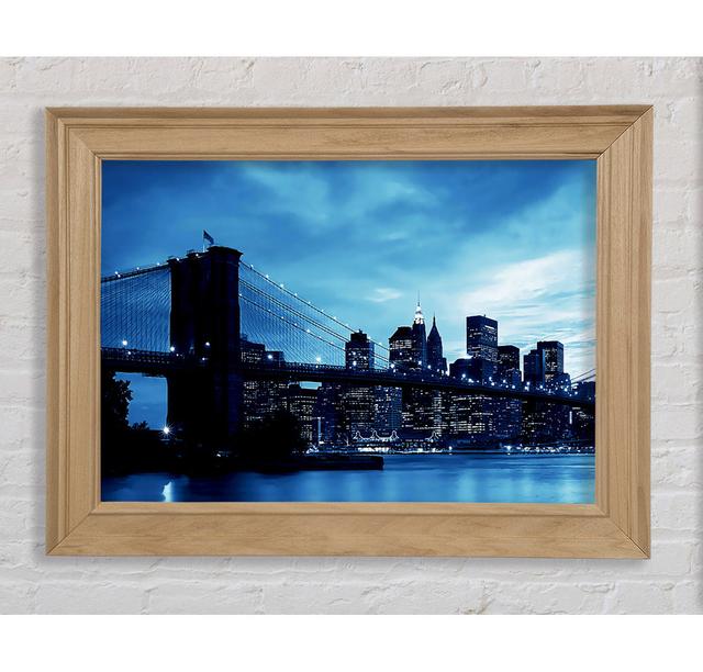 New York City Brooklyn Bridge Blue Framed Print Ebern Designs Size: 29.7cm H x 42cm W on Productcaster.