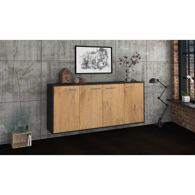 Sideboard Lakewood, flying/metal handles, size: 180x79x35cm Ebern Designs Colour: Oak/Anthracite on Productcaster.