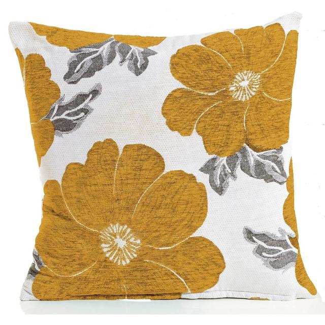 Wooley Floral Cushion with Filling 17 Stories Size: 55 x 55cm, Colour: Ochre on Productcaster.