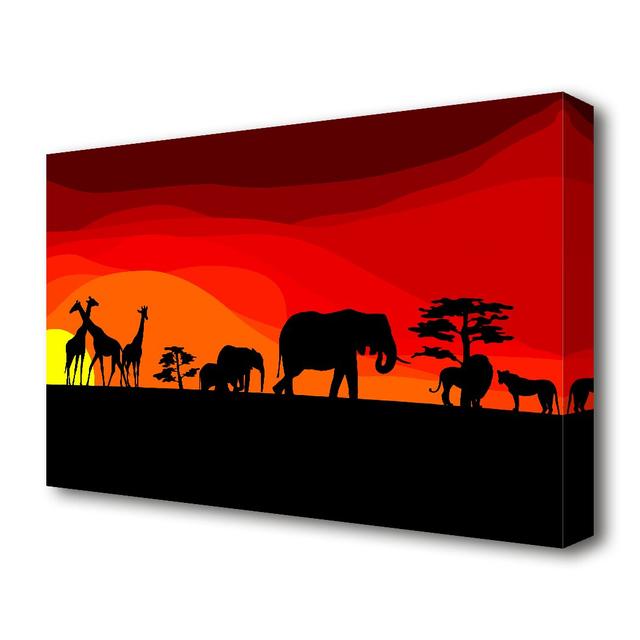 'Sunset Safari Wild Life' Graphic Art Print on Canvas East Urban Home Size: 35.6 cm H x 50.8 cm W on Productcaster.