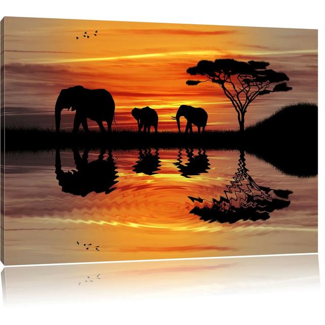 Leinwandbild African Elephants in the Sunshine East Urban Home Größe: 80 cm H x 120 cm B on Productcaster.