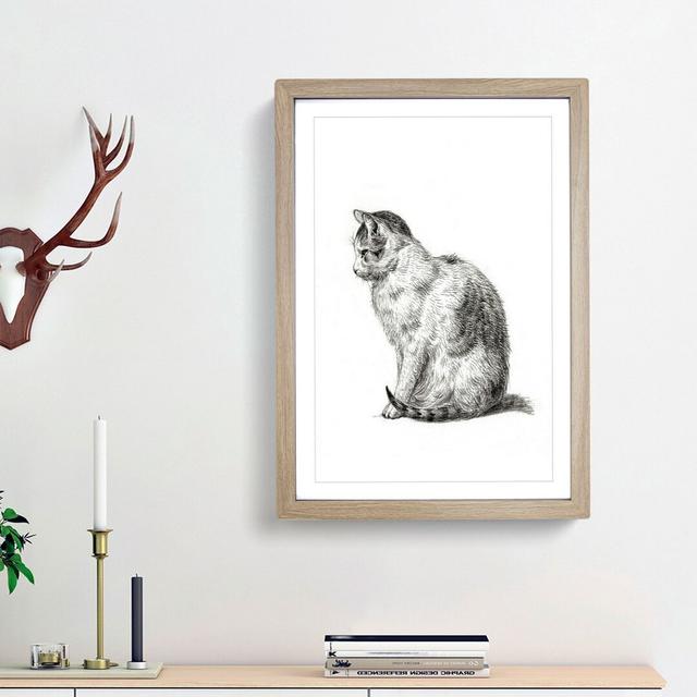 Sitting Cat by Jean Bernard - Picture Frame Drawing Print East Urban Home Frame Option: Oak Framed, Size: 65cm H x 48cm W x 2cm D on Productcaster.