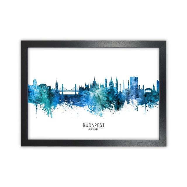 Budapest Hungary Skyline Blue City Name by Michael Tompsett - Graphic Art Ebern Designs Format: Black Framed, Size: 34cm H x 46cm W x 3cm D on Productcaster.