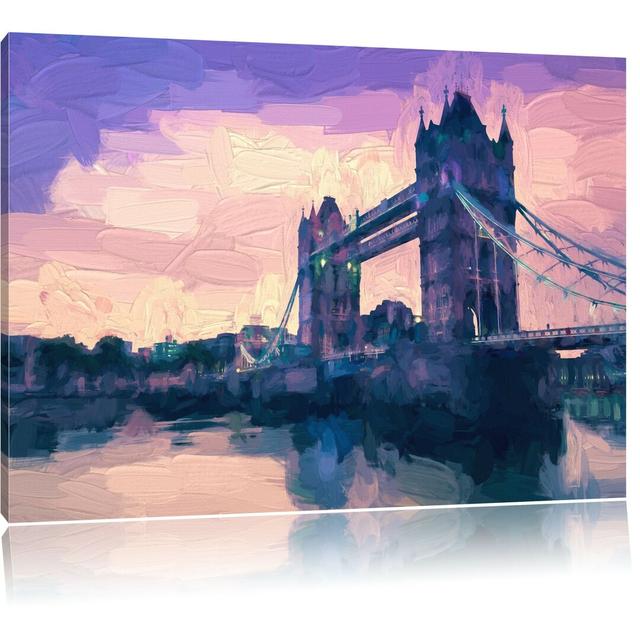 Leinwandbild Tower Bridge in London in Lila/Blau East Urban Home Größe: 40 cm H x 60 cm B on Productcaster.