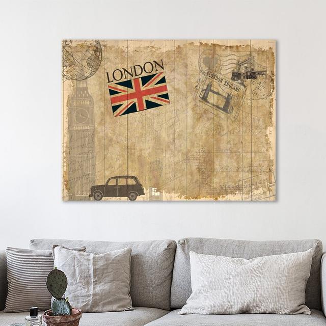 Postcard London by Kimberly Allen - Wrapped Canvas Print East Urban Home Size: 38cm H x 51cm W x 4cm D on Productcaster.