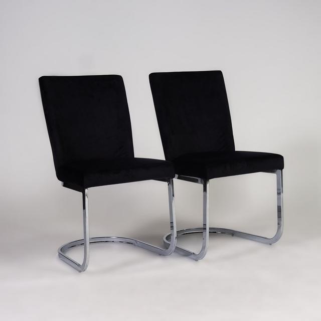 Lola Dining Chairs - Set Of 2 - Black And Chrome (Set of 2) Ivy Bronx Upholstery Colour: Black, Leg Colour: Chrome on Productcaster.