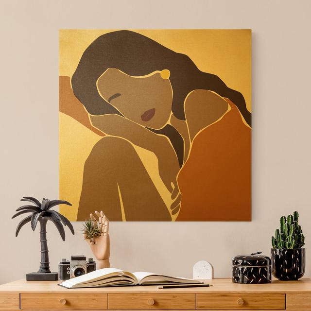 Line Art Frau Braun Beige by Kein Künstler - Wrapped Canvas Print Bilderwelten Size: 50cm H x 50cm B on Productcaster.