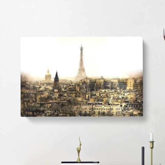 Misty Eiffel Tower In Paris France - Wrapped Canvas Painting East Urban Home Size: 60cm H x 91cm W x 3cm D on Productcaster.