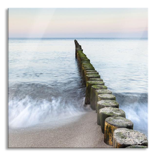 Breakwater in the Sea - Unframed Photograph on Glass Highland Dunes Size: 80cm H x 80cm W x 0.4cm D on Productcaster.