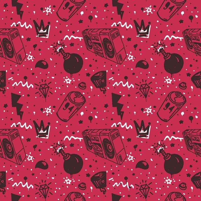 Graffiti Seamless Pattern Colour - Wrapped Canvas Graphic Art Rosalind Wheeler Size: 76cm H x 76cm W x 3.8cm D on Productcaster.