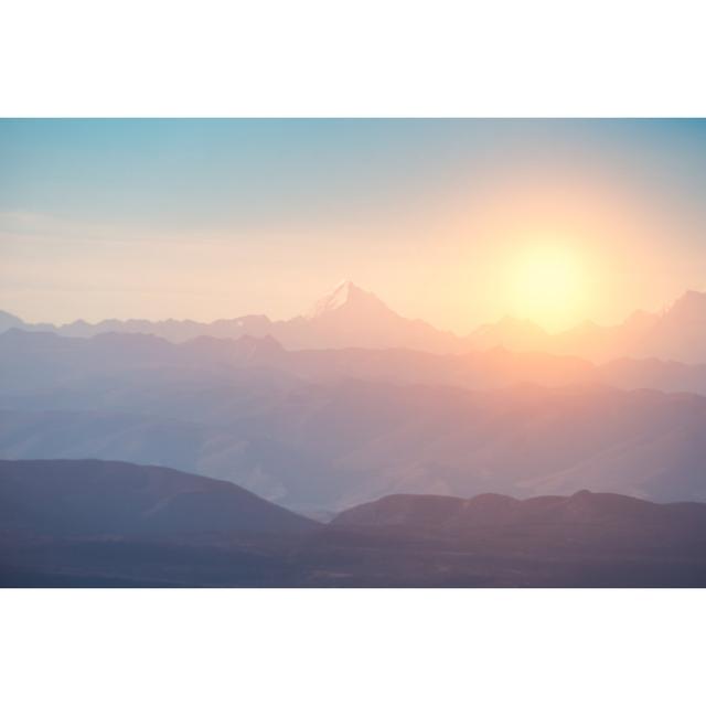 Mountain Range At Sunrise - Wrapped Canvas Print Union Rustic Size: 51cm H x 76cm W x 3.8cm D on Productcaster.