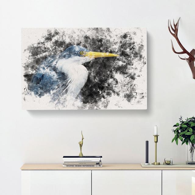 Pied Heron Watercolour - Wrapped Canvas Print East Urban Home Size: 50cm H x 76cm W x 3cm D on Productcaster.