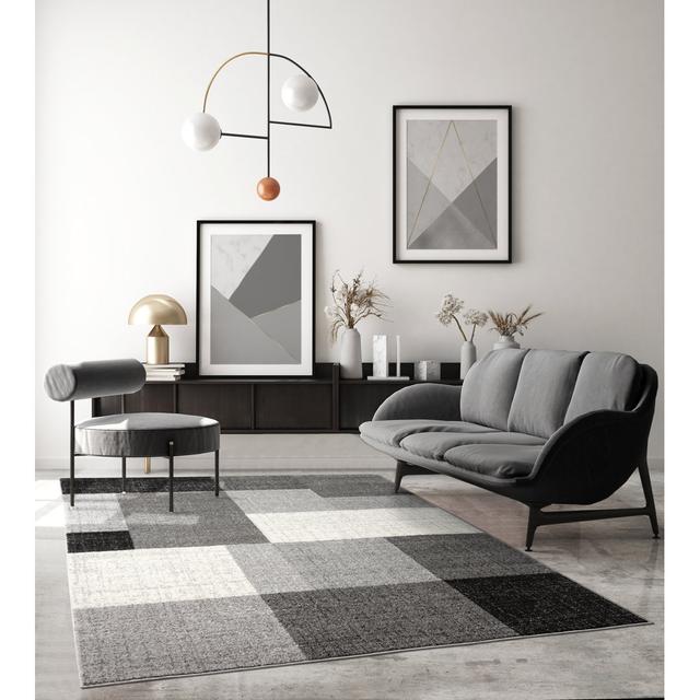 Cashton Geometric Print Machine -made Machine Woven Area Rug Metro Lane Rug Size: Rectangle 140 x 200cm, Colour: Grey/Brown/Blue on Productcaster.