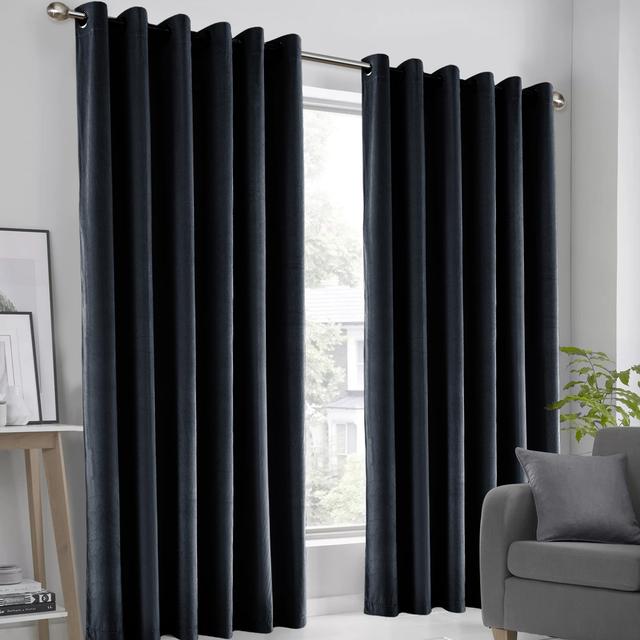 Luxury Crushed Velvet Eyelet sheer Curtain (Set of 2) Fairmont Park Panel Size: Width 46 x Drop 54cm, Colour: Black on Productcaster.