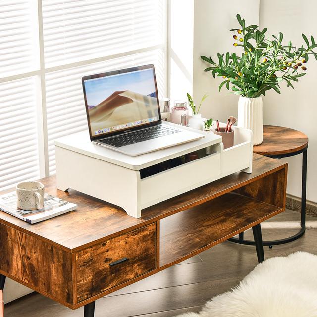 Desktop Makeup Organizer Simple Cosmetic Storage Box W/ Flip-top Mirror 17 Stories Finish: White on Productcaster.