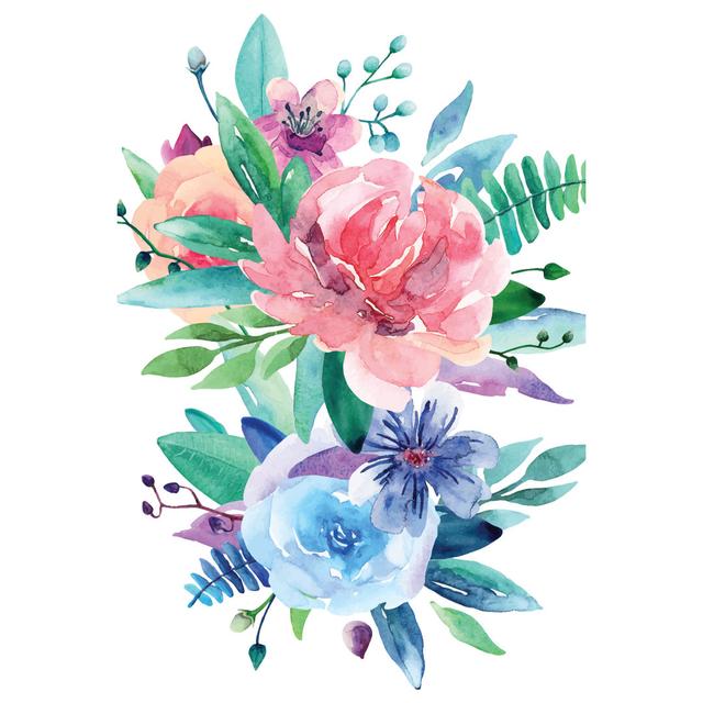 Wakeley Watercolour Bouquet Vector Clip - Wrapped Canvas Print Marlow Home Co. Size: 122cm H x 81cm W 3.8cm D on Productcaster.