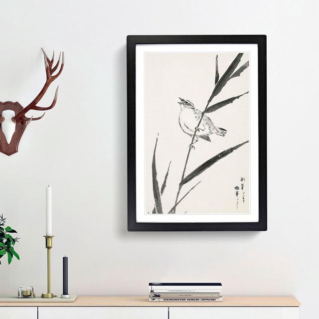 Bunting Bird upon a Reed by Numata Kashu - Picture Frame Painting Print East Urban Home Size: 87cm H x 62cm W x 2cm D, Frame Option: Black Framed on Productcaster.