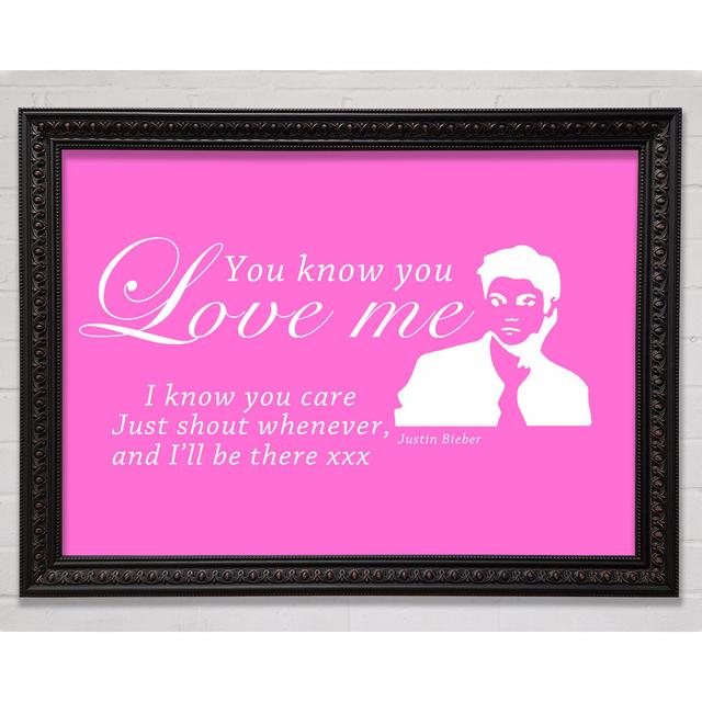 Music Quote You Know You Love Me Justin Bieber - Single Picture Frame Art Prints Happy Larry Colour: Vivid Pink, Format: Black/Walnut Framed Paper, Si on Productcaster.