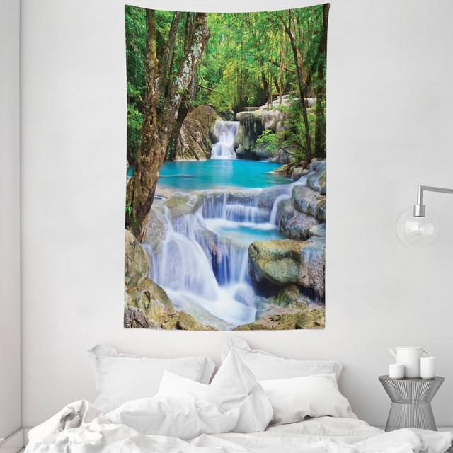 Tapestry, Rocks in Waterfall Lake, Green Blue and Brown East Urban Home Größe: 230 cm H x 140 cm B on Productcaster.