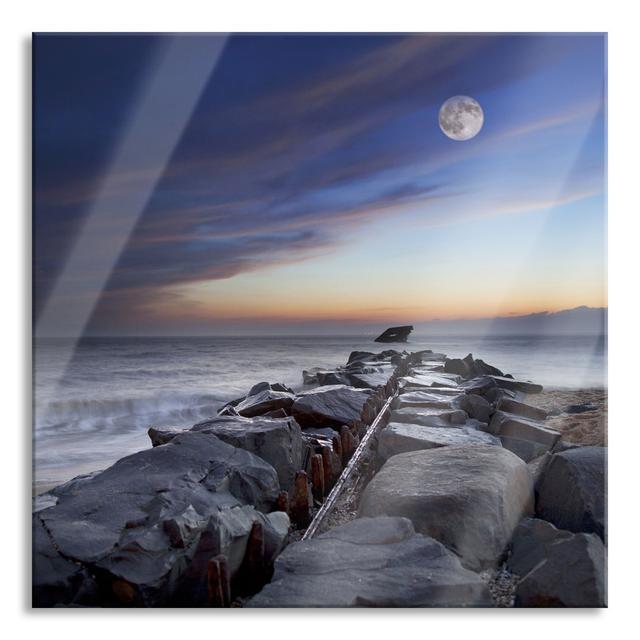 Line of Stones on the Sea - Unframed Photograph on Glass Highland Dunes Size: 70cm H x 70cm W x 0.4cm D on Productcaster.