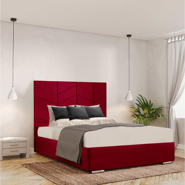 Clementas Upholstered Standard Bed Ivy Bronx Size: UK Super King (180 x 200 cm), Colour: Red on Productcaster.