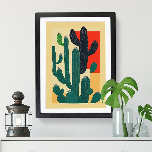 FRM-V0523-345X Cactus Cacti Patchwork - Single Picture Frame Print Natur Pur Format: Black Framed, Size: 34cm H x 25cm W x 2cm D on Productcaster.