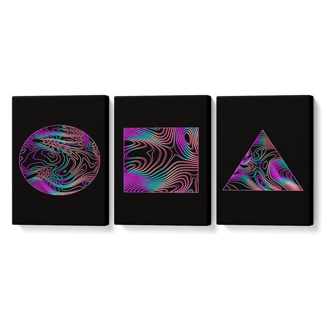 Neon Shapes Set Of 3 Canvas Ivy Bronx Size: 81cm H x 163cm W x 10cm D on Productcaster.