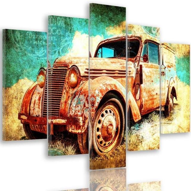 Rusty Car - 5 Piece Wrapped Canvas Graphic Art Print Set Feeby Size: 120cm H x 250cm W on Productcaster.