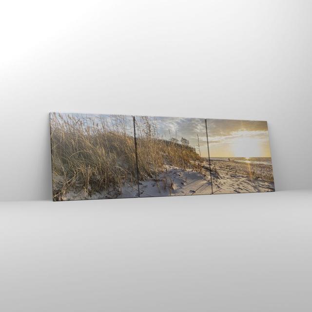 Sand Grass Sea - 3 Piece Wrapped Canvas Panoramic Photograph Highland Dunes Size: 50cm H x 150cm W x 1.8cm D on Productcaster.