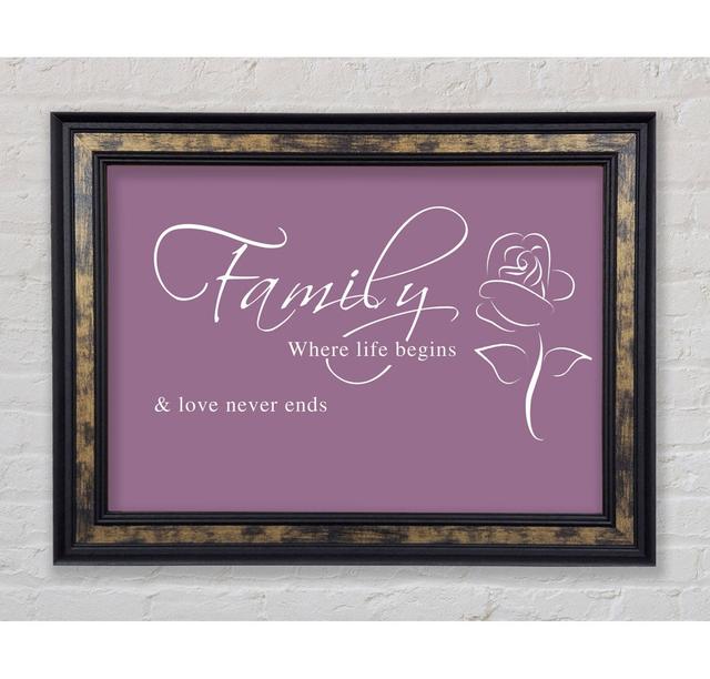 Family Quote Family Where Life Begins 1 White - Print Bright Star Colour: Dusty Pink, Size: 21cm H x 42cm W x 8cm D on Productcaster.