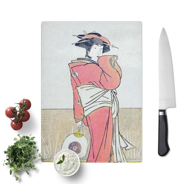 Tempered Glass Lady Holding a Fan by Katsukawa Shunsho Chopping Board East Urban Home Size: 20 cm x 28.5 cm on Productcaster.