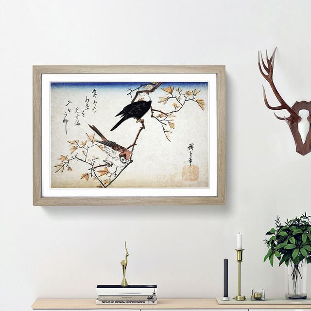 Two Birds on a Maple Branch by Utagawa Hiroshige - Picture Frame Painting Print East Urban Home Size: 36cm H x 48cm W x 2cm D, Frame Option: Oak Frame on Productcaster.