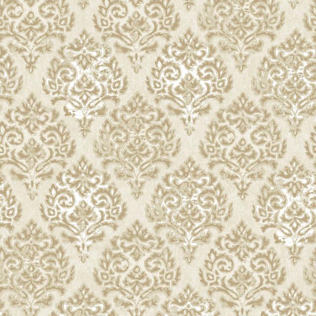 Aamari Collection Metallic Embossed Modern Damask 10.05m x 53cm Wallpaper Roll Borough Wharf Colour: Beige on Productcaster.