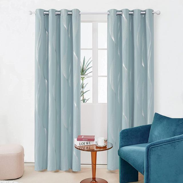 Prewett Super Soft Eyelet Room Darkening Thermal Curtains (Set of 2) Zipcode Design Panel Size: Width 168 x Drop 183cm, Colour: Light Blue Wave Line on Productcaster.