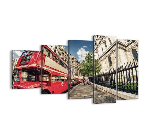 London Street in Grey and Red - 5 Piece Unframed Photograph Print Set on Canvas Brayden Studio Size: 60cm H x 100cm W x 1.8cm D on Productcaster.