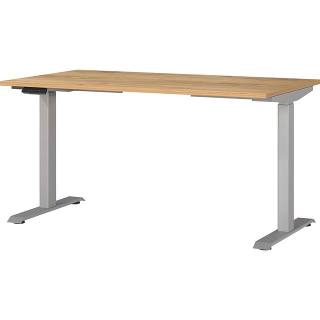 Electrically height-adjustable Imatra writing desk Germania Size: 120cm H x 140cm W x 80cm D, Colour: Navarre oak/silver on Productcaster.