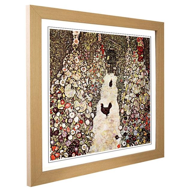 Garden with Chickens and Roosters by Gustav Klimt Framed Painting Print East Urban Home Frame Colour: Oak on Productcaster.