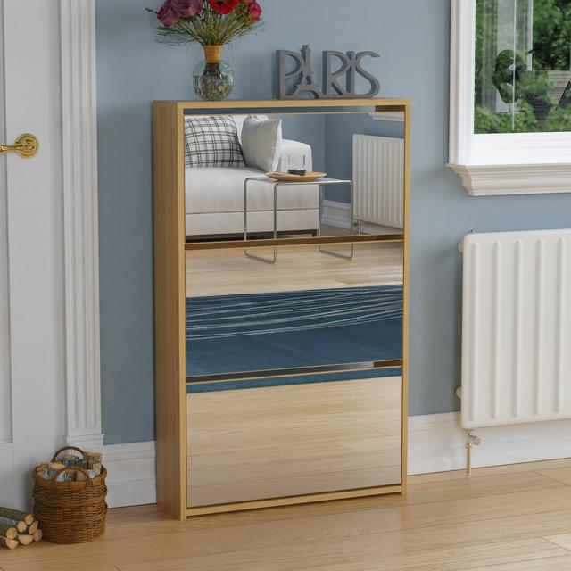 3 Drawer Mirrored Flip Down Shoe Storage Cabinet Free Standing Cabinet For Hallway Latitude Run Finish: Pine on Productcaster.