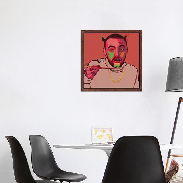 Gerahmtes Leinwandbild - Grafikdruck „Mac Miller Art” von Dai Chris Art Happy Larry Größe: 93,98 cm H x 93,98 cm B x 3,81 cm T, Rahmenauswahl: Braun on Productcaster.