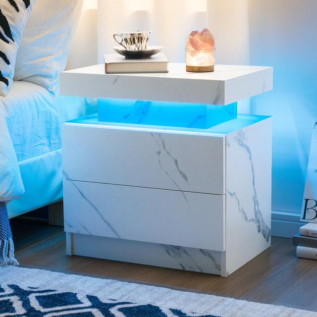 LED Nightstand with 2 Drawers Metro Lane Colour: Grey/White on Productcaster.