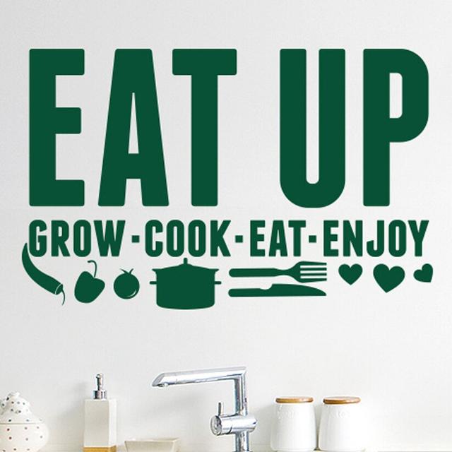 Eat up Grow Cook Eat Enjoy Wall Sticker 17 Stories Size: Medium, Colour: Dark Green on Productcaster.