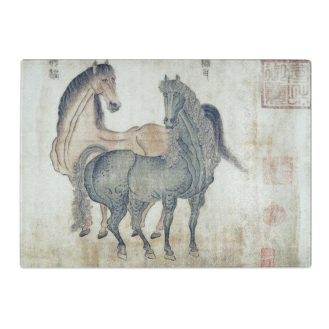 Tempered Glass Two Horses by Zhao Mengfu Chopping Board East Urban Home Size: 39 cm x 28.5 cm on Productcaster.