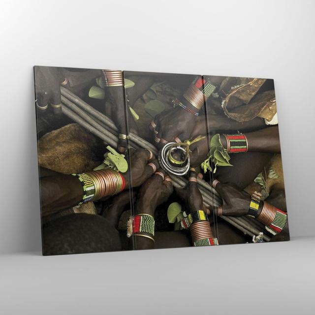 Ethiopia Ritual Tribe - 3 Piece Wrapped Canvas Photograph Ebern Designs Size: 110cm H x 165cm W x 1.8cm D on Productcaster.