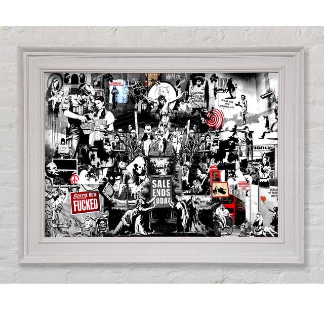 Gerahmter Kunstdruck Banksy Collage 1 B N W Happy Larry Format: Poster mit weißem Rahmen, Größe: 84,1 cm H x 142,2 cm B x 8 cm T on Productcaster.