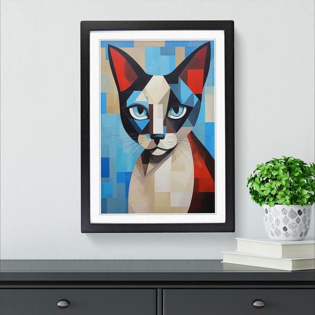 Siamese Cat Cubism No.2 - Print Marlow Home Co. Size: 46cm H x 34cm W x 2cm D, Frame Colour: Black on Productcaster.